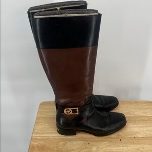 Michael Kors brown and black gold logo boots